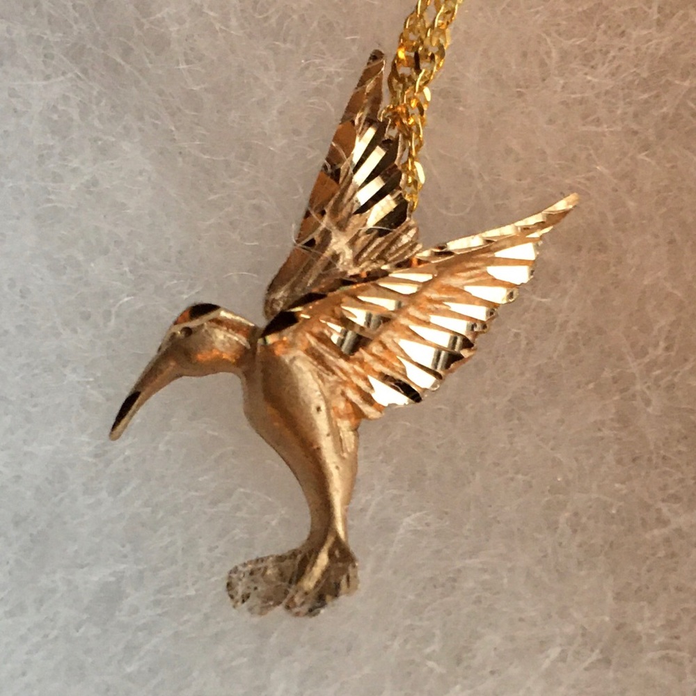 Dainty Diamond Cut 10k Gold (Stamped) Humming Bird